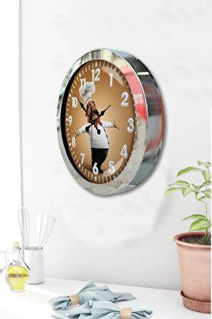 Hediyelik 36 Cm Krom Metal Mutfak Duvar Saati