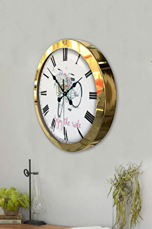 Hediyelik 36 Cm Gold Metal Bisiklet Duvar Saati