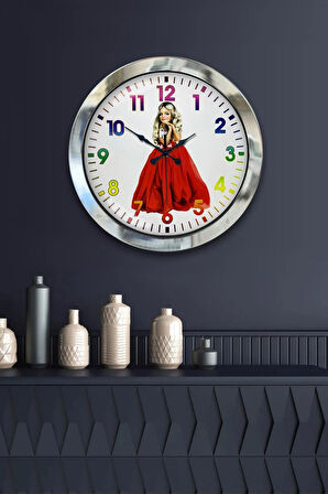 Hediyelik 36 Cm Krom Metal Genç Kız Duvar Saati
