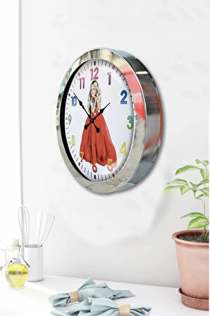 Hediyelik 36 Cm Krom Metal Genç Kız Duvar Saati