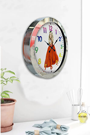 Hediyelik 36 Cm Krom Metal Genç Kız Duvar Saati