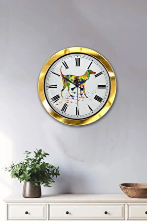 Hediyelik 36 Cm Gold Metal Köpek Figür Duvar Saati