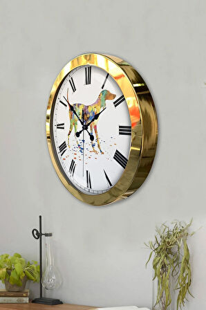 Hediyelik 36 Cm Gold Metal Köpek Figür Duvar Saati