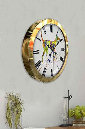 Hediyelik 36 Cm Gold Metal Köpek Figür Duvar Saati