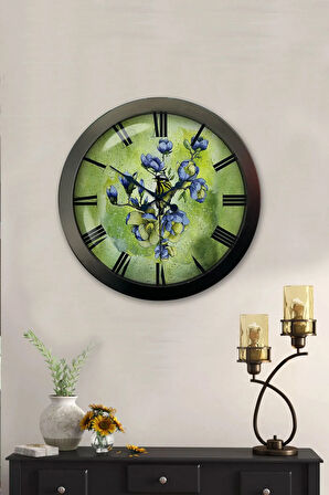 Hediyelik 36 Cm Siyah Metal Flowers Duvar Saati