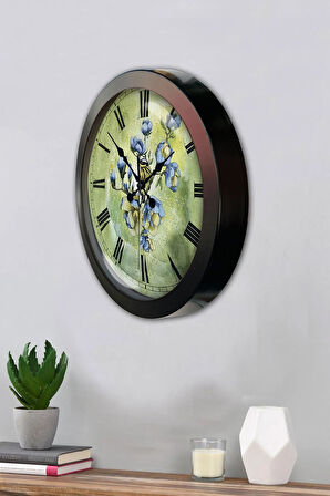 Hediyelik 36 Cm Siyah Metal Flowers Duvar Saati