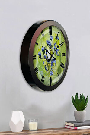 Hediyelik 36 Cm Siyah Metal Flowers Duvar Saati
