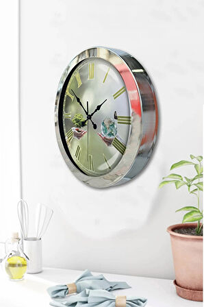 Hediyelik 36 Cm Krom Metal Iklim Temalı Duvar Saati