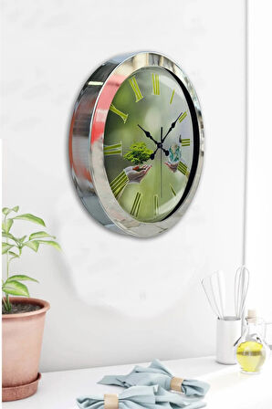 Hediyelik 36 Cm Krom Metal Iklim Temalı Duvar Saati