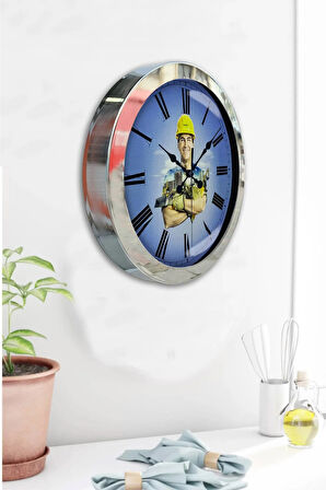 Hediyelik 36 Cm Krom Metal Inşaat Sektörü Duvar Saati