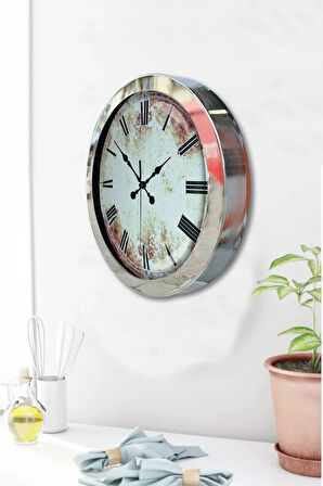 Hediyelik 36 Cm Krom Metal Eskitme Duvar Saati