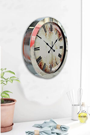 Hediyelik 36 Cm Krom Metal Eskitme Duvar Saati