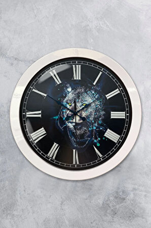 Hediyelik 36 Cm Beyaz Metal Kurt Duvar Saati