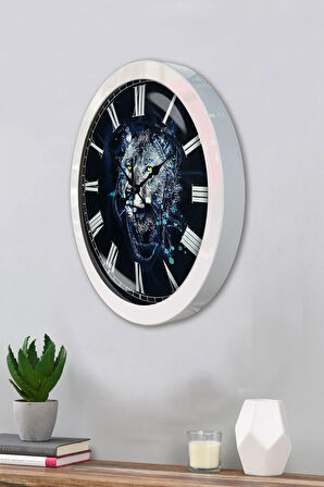 Hediyelik 36 Cm Beyaz Metal Kurt Duvar Saati