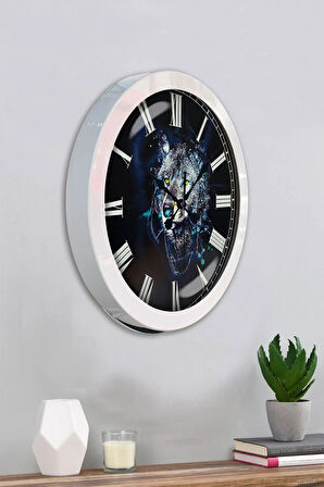Hediyelik 36 Cm Beyaz Metal Kurt Duvar Saati
