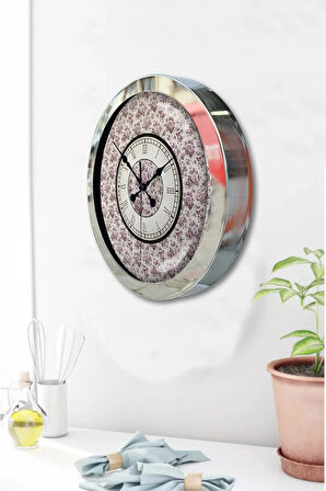 Hediyelik 36 Cm Krom Metal Mor Çiçek Duvar Saati