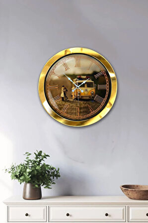 Hediyelik 36 Cm Gold Metal Dekoratif Duvar Saati