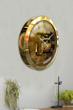 Hediyelik 36 Cm Gold Metal Dekoratif Duvar Saati