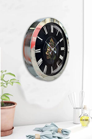 Hediyelik 36 Cm Krom Metal Mutfak Duvar Saati