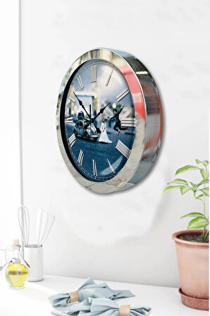 Hediyelik 36 Cm Krom Metal Gelin Damat Duvar Saati