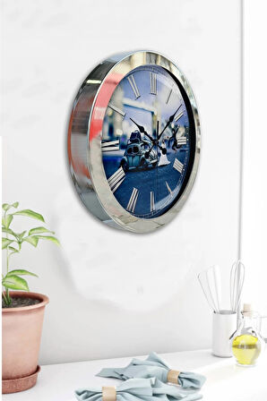 Hediyelik 36 Cm Krom Metal Gelin Damat Duvar Saati