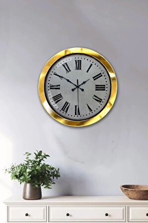 Hediyelik 36 Cm Gold Metal Roma Rakamlı Duvar Saati
