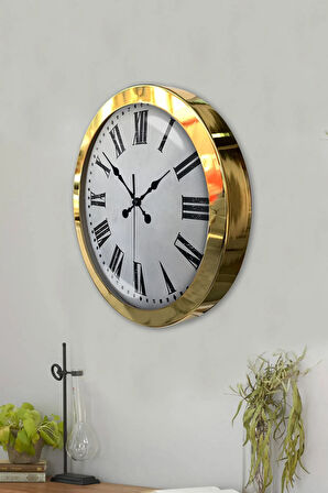 Hediyelik 36 Cm Gold Metal Roma Rakamlı Duvar Saati