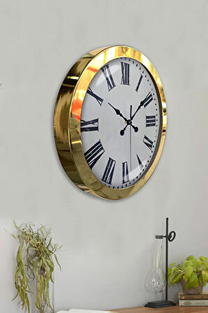 Hediyelik 36 Cm Gold Metal Roma Rakamlı Duvar Saati