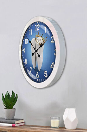 Hediyelik 36 Cm Beyaz Metal Diş Hekimi Duvar Saati