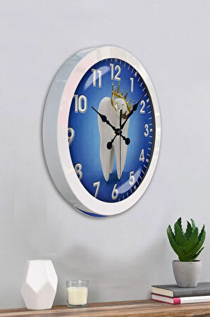 Hediyelik 36 Cm Beyaz Metal Diş Hekimi Duvar Saati