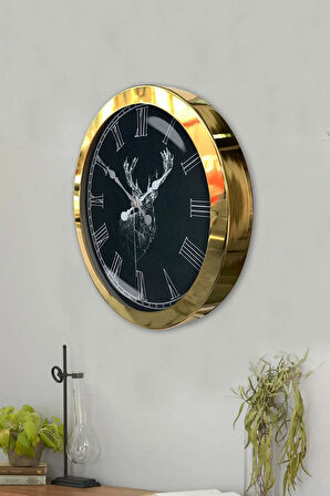 Hediyelik 36 Cm Gold Metal Hayvanlar Duvar Saati