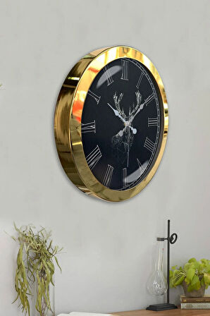 Hediyelik 36 Cm Gold Metal Hayvanlar Duvar Saati