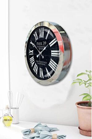 Hediyelik 36 Cm Krom Metal San Francisco Duvar Saati