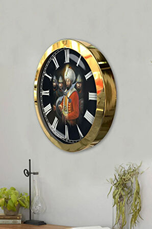 Hediyelik 36 Cm Gold Metal Fatih Sultah Mehmet Duvar Saati