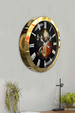 Hediyelik 36 Cm Gold Metal Fatih Sultah Mehmet Duvar Saati