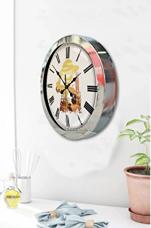 Hediyelik 36 Cm Krom Metal Dekoratif Duvar Saati