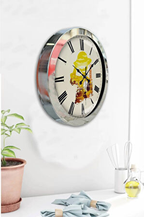 Hediyelik 36 Cm Krom Metal Dekoratif Duvar Saati