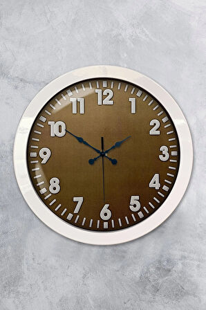 Hediyelik 36 Cm Beyaz Metal Kahverengi Duvar Saati