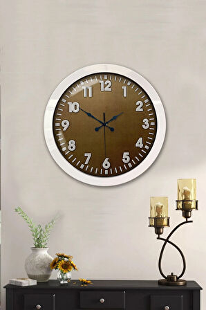 Hediyelik 36 Cm Beyaz Metal Kahverengi Duvar Saati