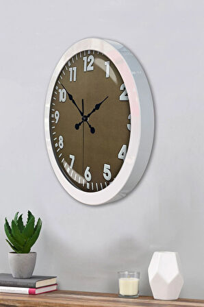 Hediyelik 36 Cm Beyaz Metal Kahverengi Duvar Saati