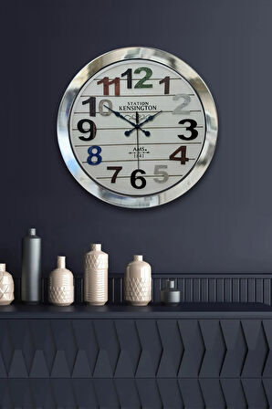 Hediyelik 36 Cm Krom Metal Renkli Sayı Duvar Saati