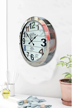 Hediyelik 36 Cm Krom Metal Renkli Sayı Duvar Saati