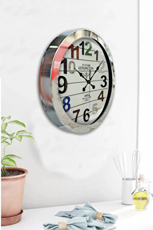 Hediyelik 36 Cm Krom Metal Renkli Sayı Duvar Saati