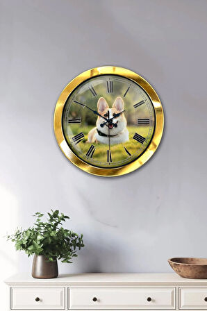 Hediyelik 36 Cm Gold Metal Köpek Duvar Saati