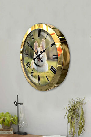Hediyelik 36 Cm Gold Metal Köpek Duvar Saati