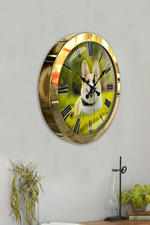 Hediyelik 36 Cm Gold Metal Köpek Duvar Saati