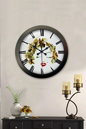 Hediyelik 36 Cm Siyah Metal Kadın Duvar Saati