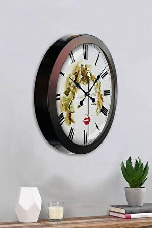 Hediyelik 36 Cm Siyah Metal Kadın Duvar Saati