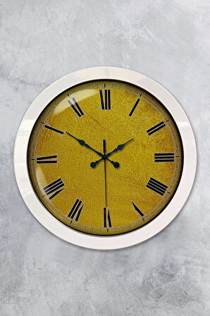 Hediyelik 36 Cm Beyaz Metal Sarı Duvar Saati