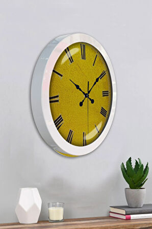 Hediyelik 36 Cm Beyaz Metal Sarı Duvar Saati